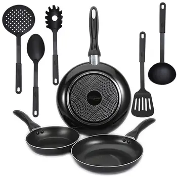 Set of 3 San Ignacio Motril pans (16,20,24cm) in pressed aluminum and 4 kitchen utensils in nylon
Set of 3 San Ignacio Motril pans (16,20,24cm) in pressed aluminum and 4 kitchen utensils in nylon