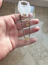 Pulsera de acero inoxidable con forma de trébol de oro rosa para mujer, brazalete de cuentas de cristal negro, joyería 2020