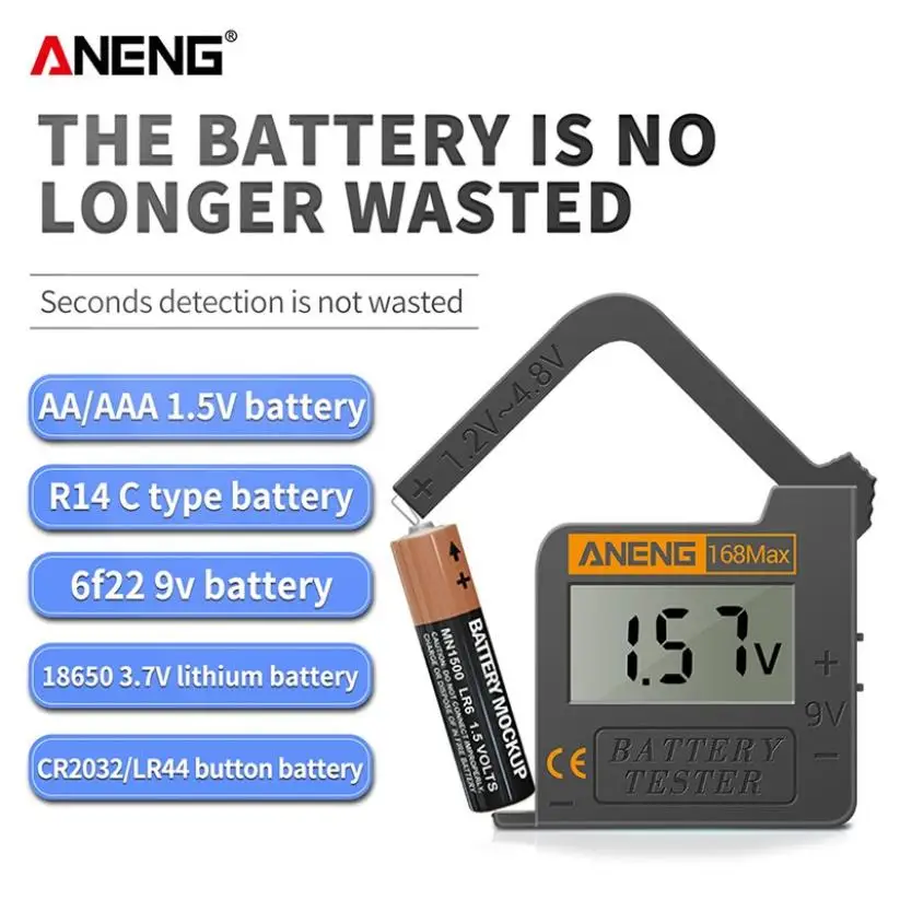 168Max Digital Lithium Battery Capacity Tester Display Check 1.2V-4.8V/9V Voltage Value Universal Button Battery Checker Tester
168Max Digital Lithium Battery Capacity Tester Display Check 1.2V-4.8V/9V Voltage Value Universal Button Battery Checker Tester