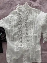 Blusa holgada informal de manga larga para verano y otoño, camisa de encaje color blanco para mujer, de talla grande, 2020