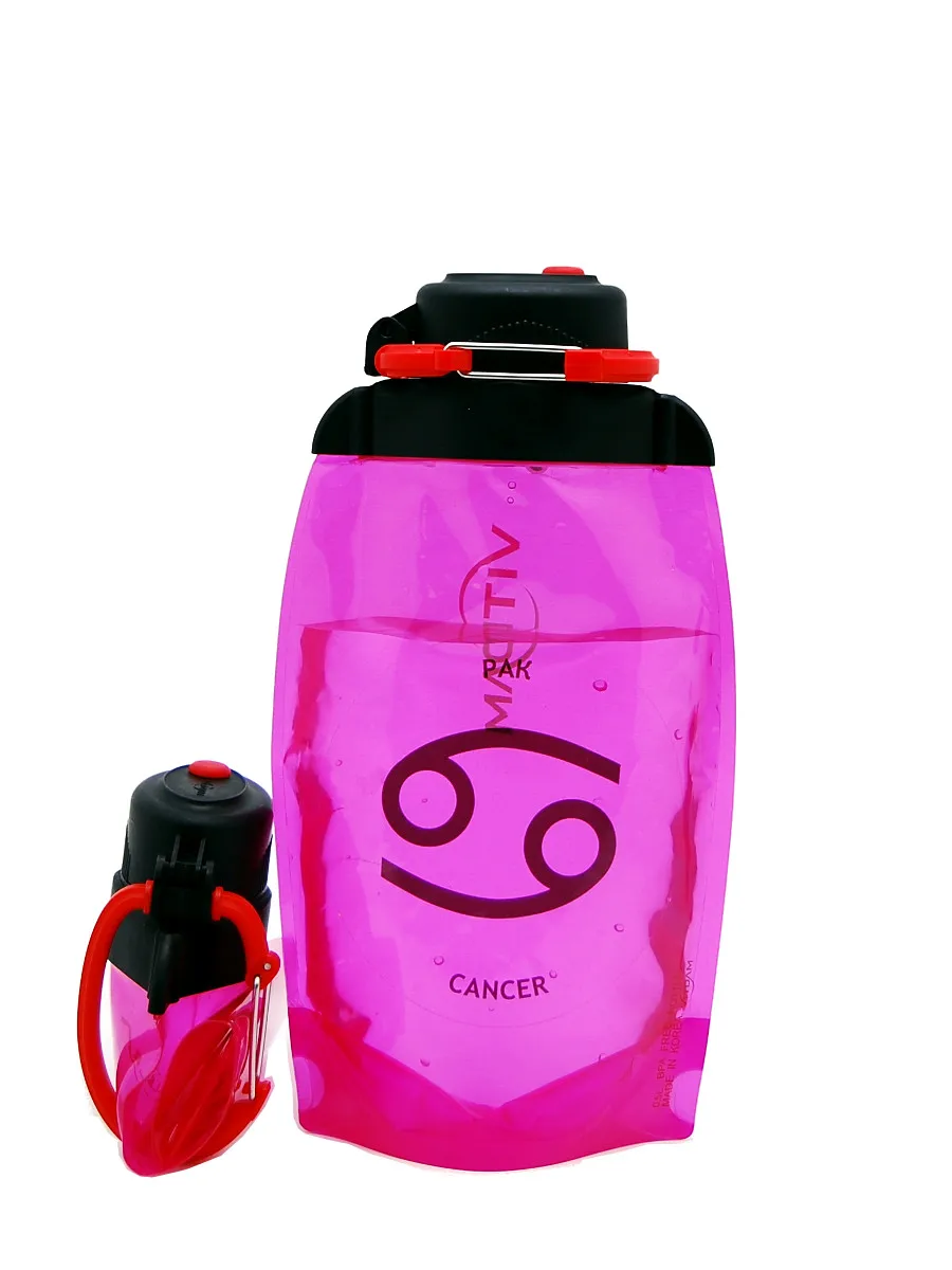 Фото Water bottle foldable vitdam pink Volume 500 ml (b050pis-1210) pattern cancer | Дом и сад