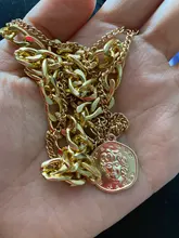 Collar Vintage multicapa con forma de moneda para mujer, Gargantilla, Color dorado y plateado, retrato de moda, cadena gruesa, joyería
