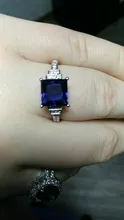 Huitan-anillo cuadrado azul con cuatro garras para mujer, diseño Vintage, Circonia cúbica de lujo, joyería femenina, anillos de boda