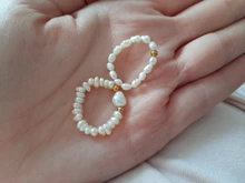 Momiji-Anillo de perlas ovaladas para mujer, elástico ajustable, cuentas de perlas con acero inoxidable, regalos de joyería