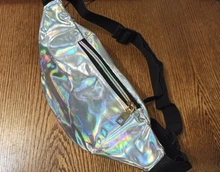 Riñonera holográfica plateada para mujer, bolso de cintura brillante de viaje, a la moda para chicas, de cuero rosa con holograma a la cadera, 2019