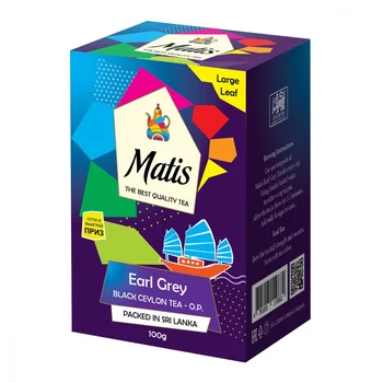 Tea Matis "bergamot", black with additives, 100gr
Tea Matis "bergamot", black with additives, 100gr