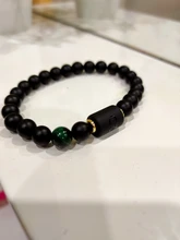 Abalorios de piedra negra de 8mm para Hombre y mujer, pulsera de constelación de 12 pares, pulsera Masculina, joyería para Hombre