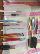 AKiHi-pincel de dibujo pintado en Gel UV, pinceles planos para manicura, Mango Verde con tapa de Metal