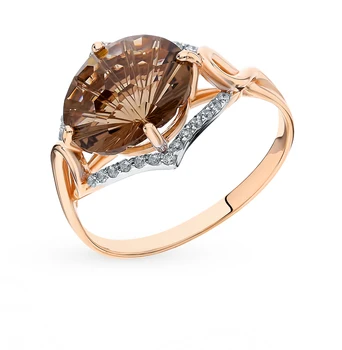 Gold ring with раухтопазом and cubic zirconia sunlight 
Gold ring with раухтопазом and cubic zirconia sunlight