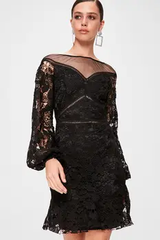 Trendyol Puff Sleeve Filet Lace Dress TPRAW20EL0507 
Trendyol Puff Sleeve Filet Lace Dress TPRAW20EL0507