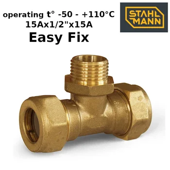 Brass tee pipe fitting Stahlmann (M) 15х1/2х15 EF fittings couplings for water pipes coupler ferrule corrugated pipe coupling
Brass tee pipe fitting Stahlmann (M) 15х1/2х15 EF fittings couplings for water pipes coupler ferrule corrugated pipe coupling