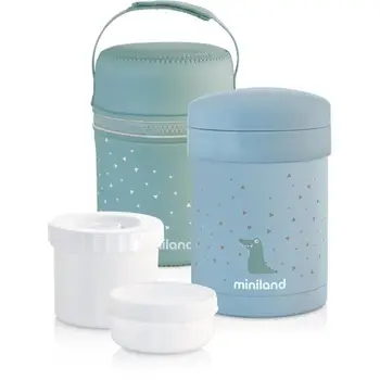 MINILAND-Thermos for purée and solid foods with watertight blue cosmetic 
MINILAND-Thermos for purée and solid foods with watertight blue cosmetic