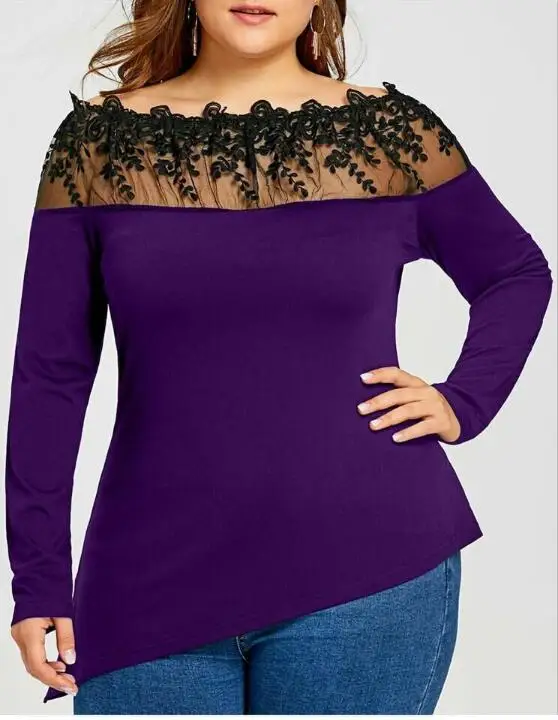 2019 summer new tops lace stitching hollow large size women's cotton round neck T-shirt
2019 summer new tops lace stitching hollow large size women's cotton round neck T-shirt