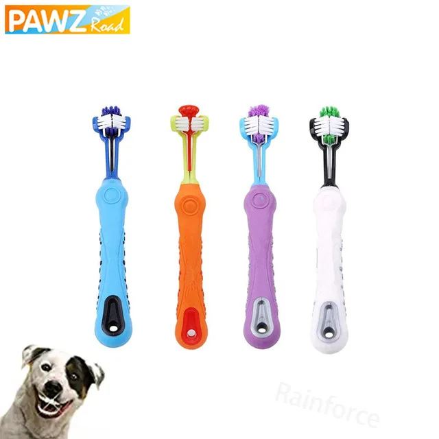 Pet зубная щетка для собак трехсторонний Зубная щётка Уход за котом щеткой Удалить