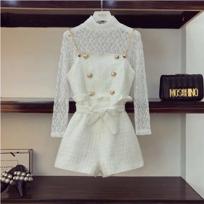 2019 New Spring Women's Long Sleeve Basic Lace Shirt Tops + High Waist Metal Chain Playsuit Shorts Two Piece Retro Shirts Set
2019 New Spring Women's Long Sleeve Basic Lace Shirt Tops + High Waist Metal Chain Playsuit Shorts Two Piece Retro Shirts Set