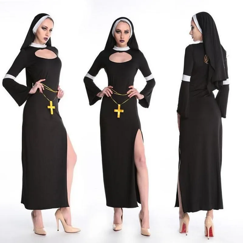 Nun Costume Halloween Female Fancy Sexy Black Church Sister Disguise Party Cosplay Dress Fantasy Stage Performance Clothing
Nun Costume Halloween Female Fancy Sexy Black Church Sister Disguise Party Cosplay Dress Fantasy Stage Performance Clothing