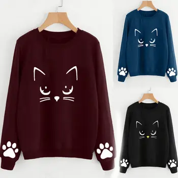 Autumn new printing cat round neck sweater loose long sleeve Pullover bottoming blouse for women
Autumn new printing cat round neck sweater loose long sleeve Pullover bottoming blouse for women