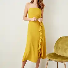Трендовое желтое платье с маховиком TPRAW19BB0003|Вечерние платья|
