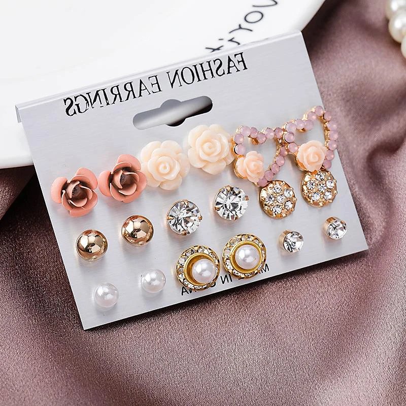 Fashion Crystal Earrings Ear Jewelry Crystal Pearl Flower Elegant Women's Studs Earrings set
Fashion Crystal Earrings Ear Jewelry Crystal Pearl Flower Elegant Women's Studs Earrings set