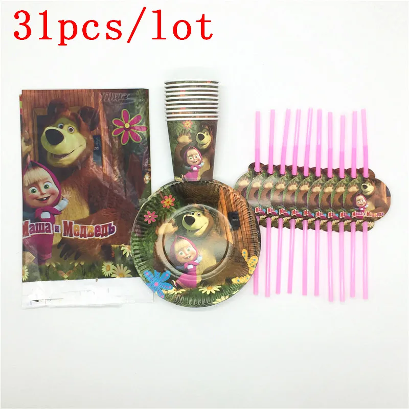 Masha and Bear Theme 31Pcs/Lot Disposable Tableware Sets Baby Shower Children Birthday Party Decorations for 20 People Supplies
Masha and Bear Theme 31Pcs/Lot Disposable Tableware Sets Baby Shower Children Birthday Party Decorations for 20 People Supplies