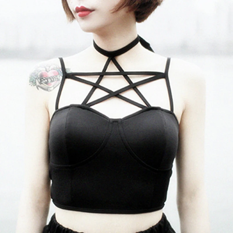 Gothic Cropped Top Sexy Streetwear Black Five-pointed Star Hollow Out Tank Top Women Wrapped Chest Cotton Tops
Gothic Cropped Top Sexy Streetwear Black Five-pointed Star Hollow Out Tank Top Women Wrapped Chest Cotton Tops