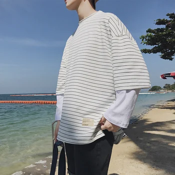 2019 Spring And Summer New Fashion Chinese Style Loose Trend Men's Striped Stitching Fake Two-piece Cotton Long-sleeved T-shirt
2019 Spring And Summer New Fashion Chinese Style Loose Trend Men's Striped Stitching Fake Two-piece Cotton Long-sleeved T-shirt