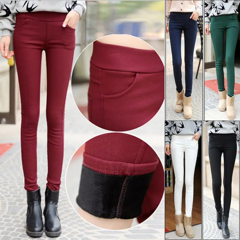 

Fashion Womens Winter Warm Pants Leggings Fleece Lined Skinny Thick Pencil Pant legggings thick chahmere large size L winter