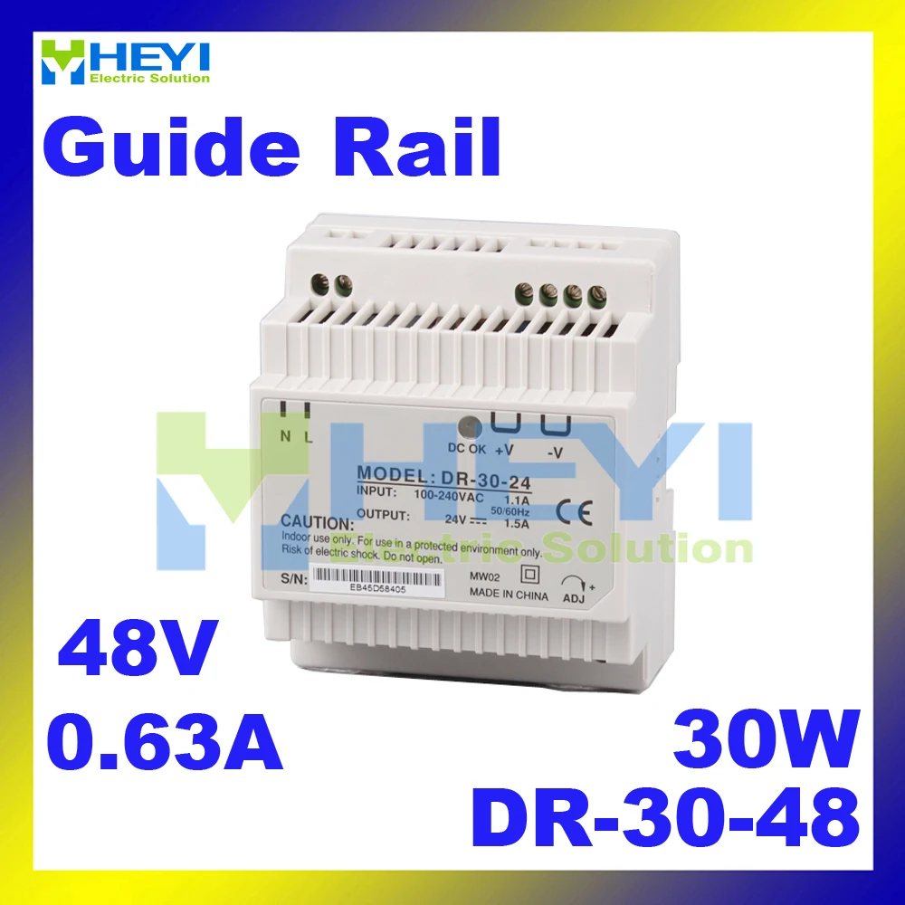 Din Rail power supply with single switching output DR-30-48 input 110 / 220VAC output 48V 0.63A mini power supply
Din Rail power supply with single switching output DR-30-48 input 110 / 220VAC output 48V 0.63A mini power supply