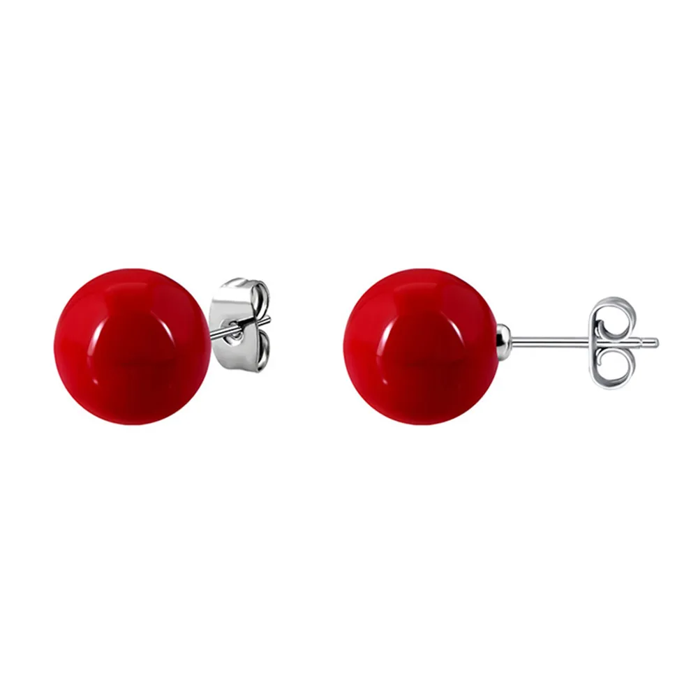 

Lureme 6mm Red Shell Bead Silver Tone Classic Round Pearl Stud Earrings for Women Girls Simple Jewelry (er005429)