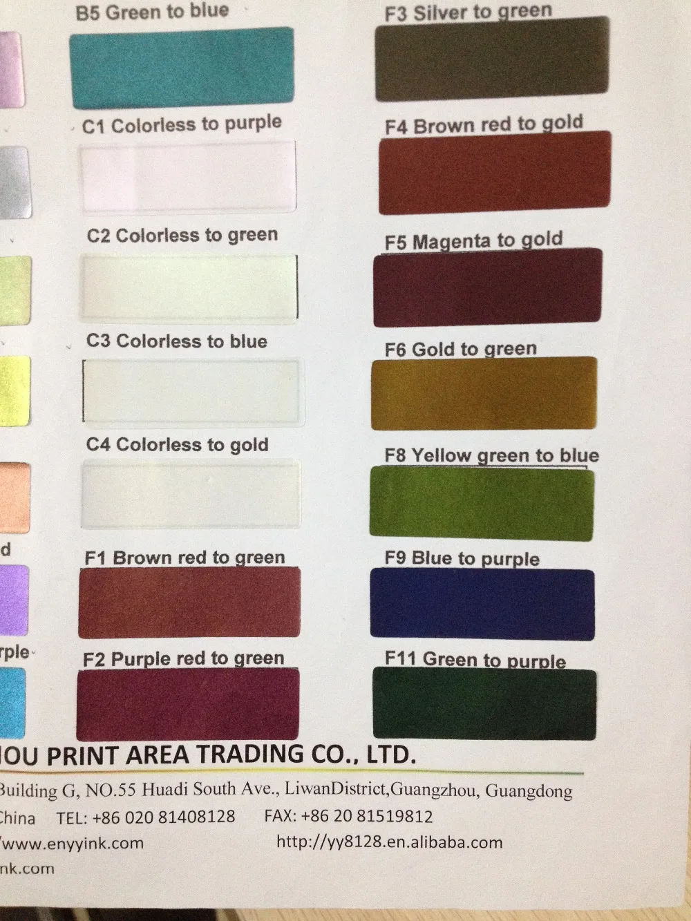 Color change another color ink,Optical Variable Screen printing Ink,MOQ0.1kg,100g/pack,Blown red change to Green
Color change another color ink,Optical Variable Screen printing Ink,MOQ0.1kg,100g/pack,Blown red change to Green