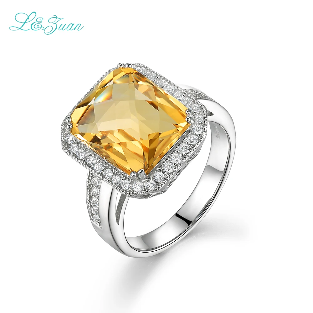 Quality 925Sterling Silver jewelry ring Natural Citrine Yellow Luxury Models Square Cluster Prong Setting Ring For Woman Jewelry