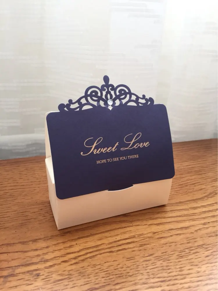 30pcs/lot navy blue gem diamond hollow wedding candy box golden