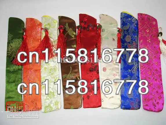 Silk brocade Printed Chopstick Bag Chinese style Tassel Pouch 50pcs/lot mix color Free