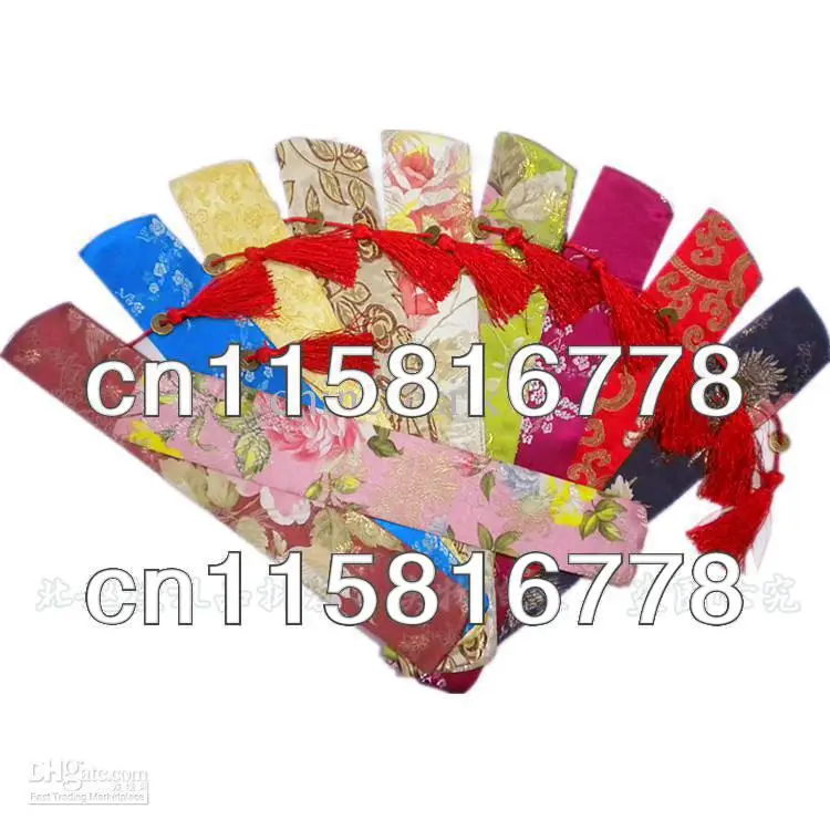 Silk brocade Printed Chopstick Bag Chinese style Tassel Pouch 50pcs/lot mix color Free