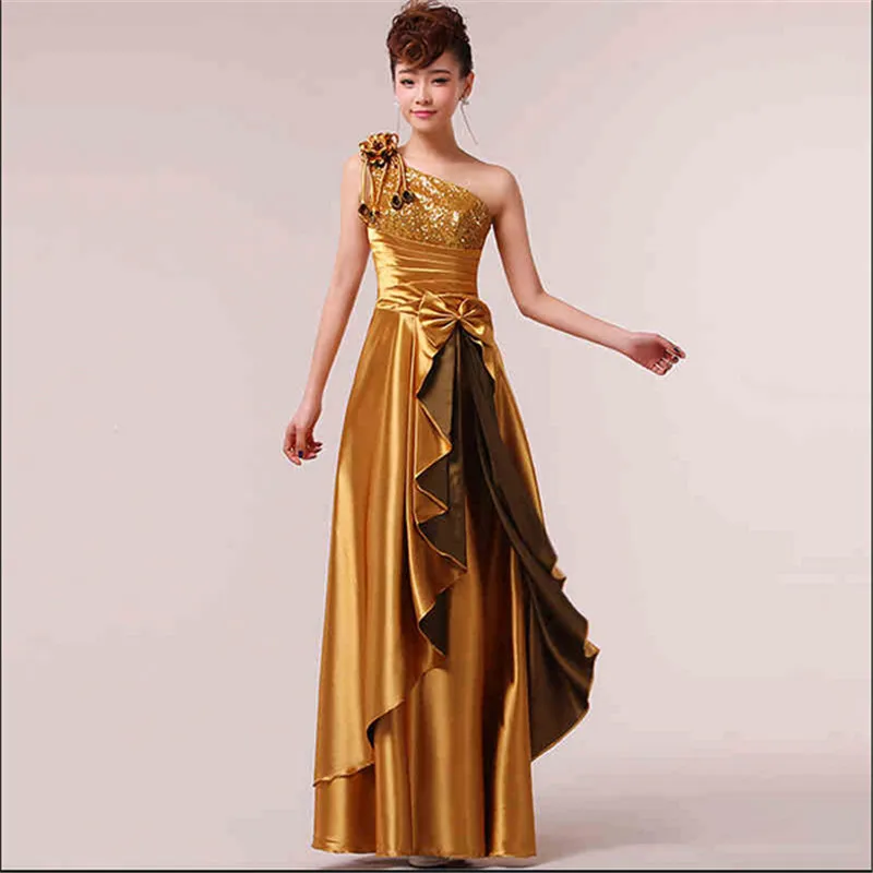Female Host dress Latest High-grade Beautiful Long dress Gold color One shoulder type Elegant BN1737
Female Host dress Latest High-grade Beautiful Long dress Gold color One shoulder type Elegant BN1737