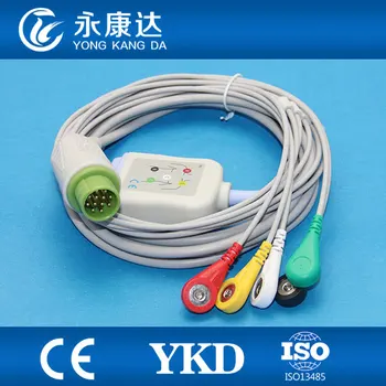 Kontron 7141, 7210, 7250 one piece 5lead ECG Cable,Snap,IEC type 
Kontron 7141, 7210, 7250 one piece 5lead ECG Cable,Snap,IEC type