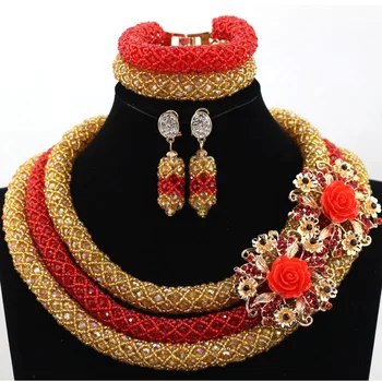 2017 Romantic Gold and Red Jewelry Coustume Sets African Beads Jewelry Set for Wedding Nigerian Bride Gift Free Shipping WA905
2017 Romantic Gold and Red Jewelry Coustume Sets African Beads Jewelry Set for Wedding Nigerian Bride Gift Free Shipping WA905