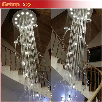 ZX Luxury Double Staircase K9 Crystal Chandelier GU10 LED Lighting for Hotel Lobby Living Room Hall Staircase Lamp Free Shipping