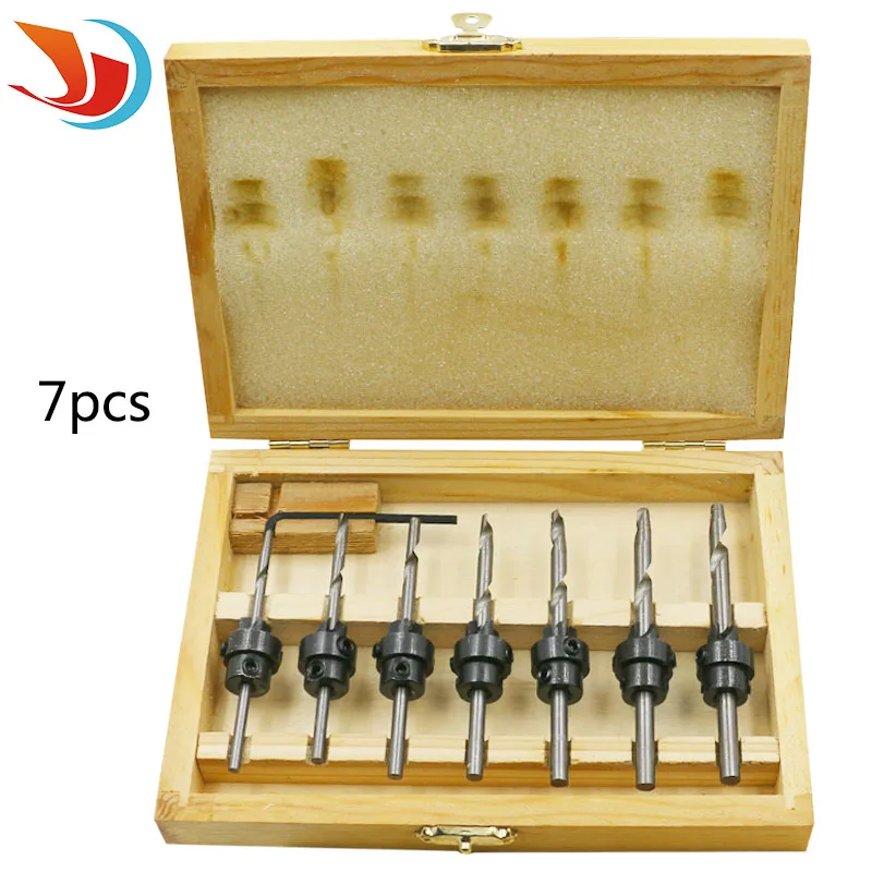 7pcs Countersink Drill Set 1/8" 9/64" 5/32" 11/64" 3/16" 13/64" 7/32" Woodworking Drill +1pc Small Wrench Wood Box
7pcs Countersink Drill Set 1/8" 9/64" 5/32" 11/64" 3/16" 13/64" 7/32" Woodworking Drill +1pc Small Wrench Wood Box
