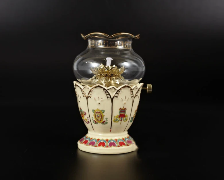 High Quality 6'' Oil Lamp, Ceramic Base & Glass Cover, Using After Filling Butter Lamp Oil, Buddha Supply, For Buddhist-Worship
High Quality 6'' Oil Lamp, Ceramic Base & Glass Cover, Using After Filling Butter Lamp Oil, Buddha Supply, For Buddhist-Worship