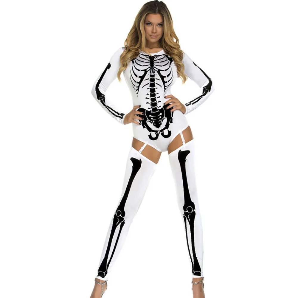 

White Red Bad To The Bone Halloween Skeleton Costume For Women Sexy Sex Costumes For Adult 2019 Spring Fantasia Sexual SA8948