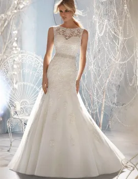 New Design vestidos de novia mermaid Sheer Neckline embellished With Crystal Beads Tulle Wedding Dress 2016 Lace Bridal Dresses
New Design vestidos de novia mermaid Sheer Neckline embellished With Crystal Beads Tulle Wedding Dress 2016 Lace Bridal Dresses