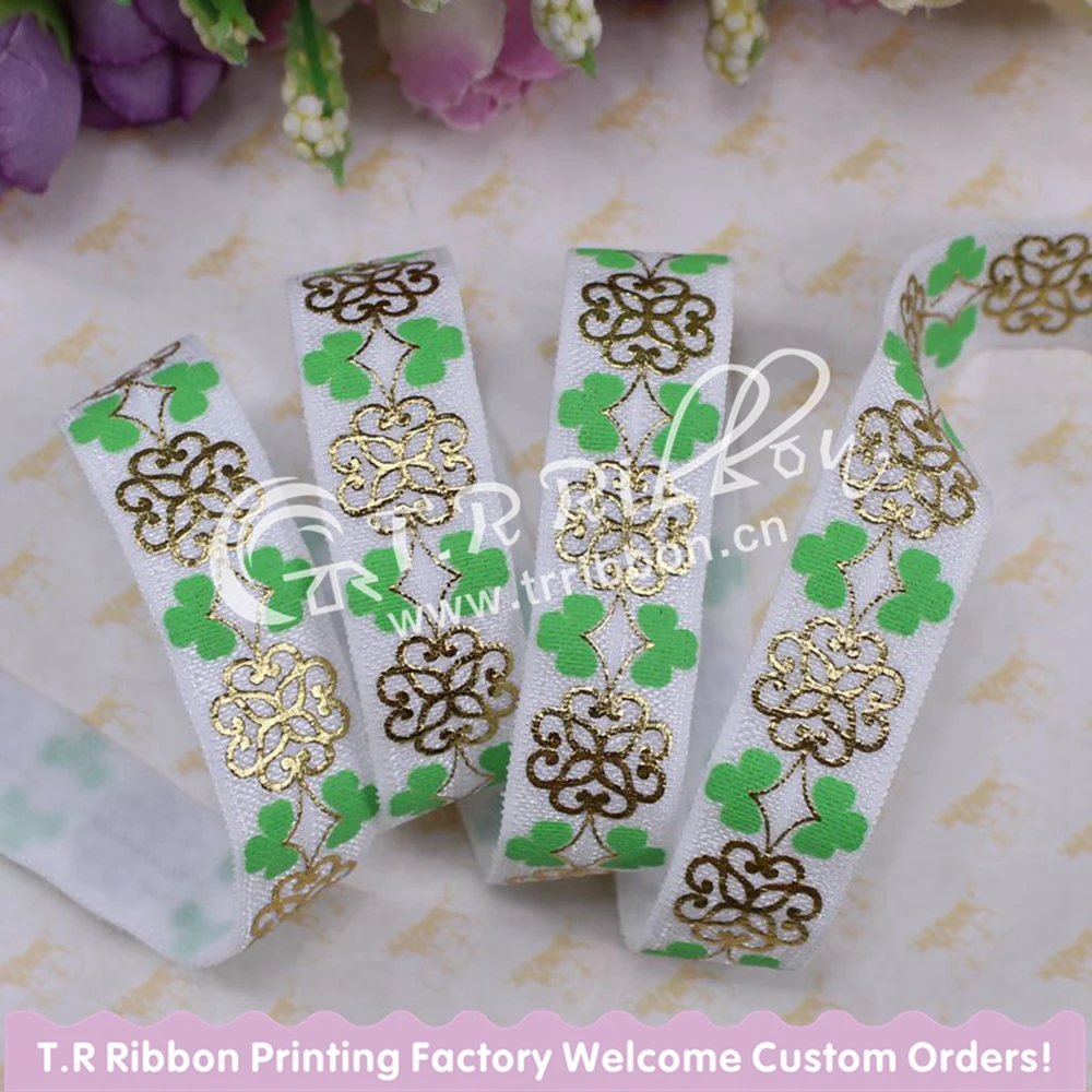 5/8 inch gold foil fold over elastic printed lucky shamrocks for St. Patrick's Day celebration 50yards
5/8 inch gold foil fold over elastic printed lucky shamrocks for St. Patrick's Day celebration 50yards