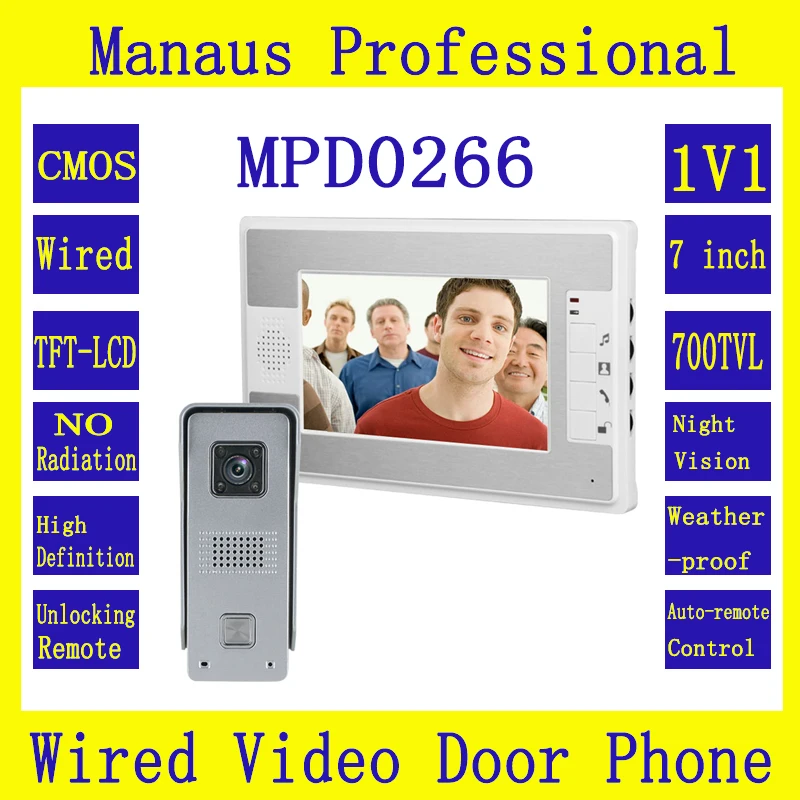 Smarthome 7 inches TFT Screen Video Door Phone Doorbell Intercom Kit 1- NightVision camera 1- monitor 1V1 Doorphone System D266a
Smarthome 7 inches TFT Screen Video Door Phone Doorbell Intercom Kit 1- NightVision camera 1- monitor 1V1 Doorphone System D266a