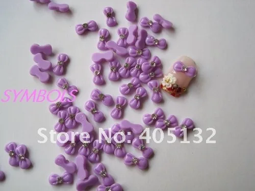 rbr-4-11 Wholesale 200pcs/bag Dark Purple Resin Round-Head Rhinestone Bowknot Nail Art Decoration Bow Decoration