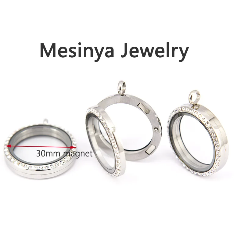 

10pcs Magnet 316L stainless steel 30mm circle czech crystal glass locket for floating charms