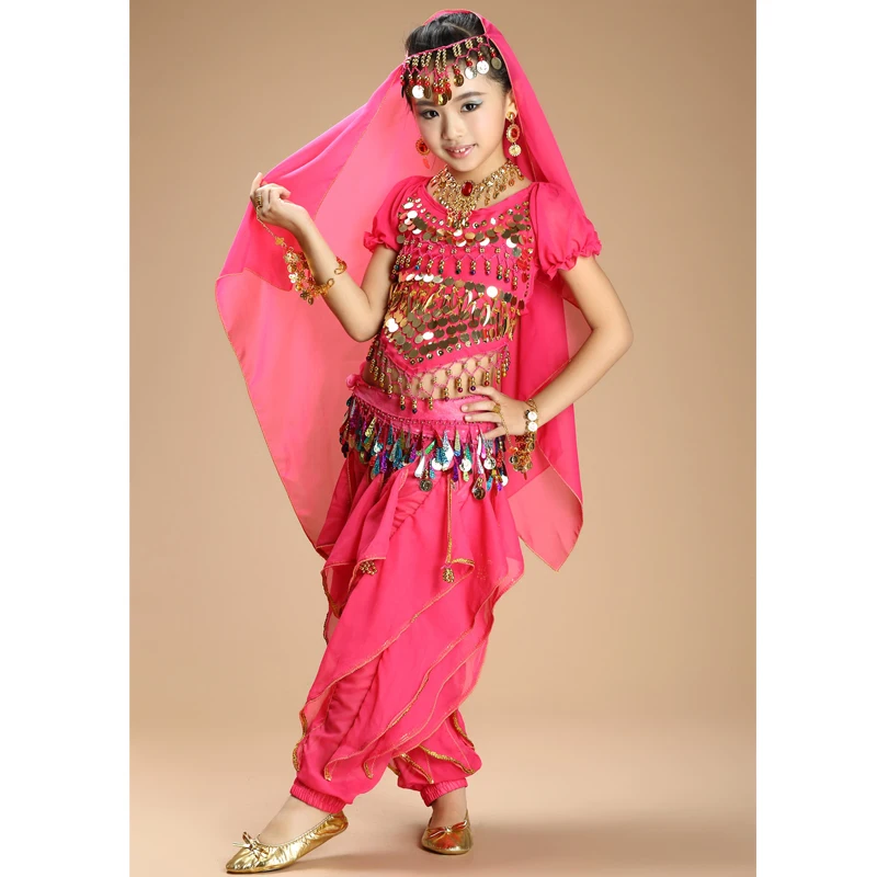 Фото Hot selling Handmade Kids Belly Dancing Children Dance Costumes Girls Bollywood Indian Performance Cloth Whole Set 3 Color | Тематическая
