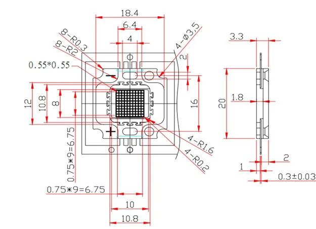 10w square size