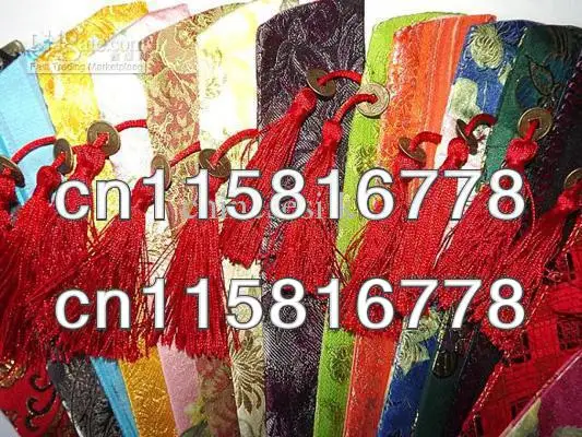 Silk brocade Printed Chopstick Bag Chinese style Tassel Pouch 50pcs/lot mix color Free