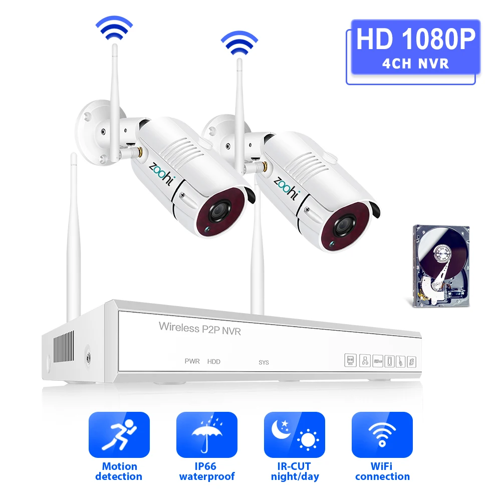 Zoohi 1080P 2CH Wireless Security Camera System 2.0MP WiFi HD Video Surveillance Camera System Kits IP66 Outdoor Night Vision
Zoohi 1080P 2CH Wireless Security Camera System 2.0MP WiFi HD Video Surveillance Camera System Kits IP66 Outdoor Night Vision